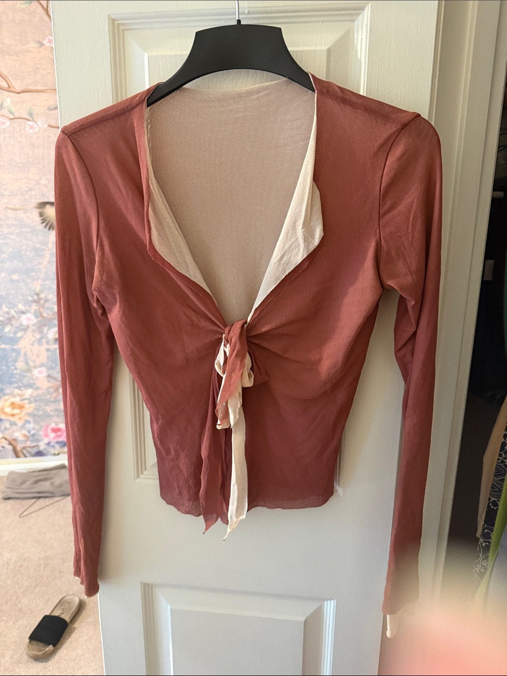 Anthropologie Rust Tie-Front Long-Sleeve Top with Cream Lining